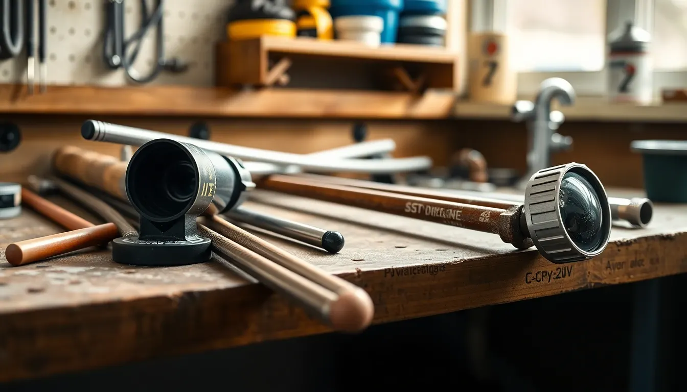 Drain tools and equipment in a Chester plumber's workshop